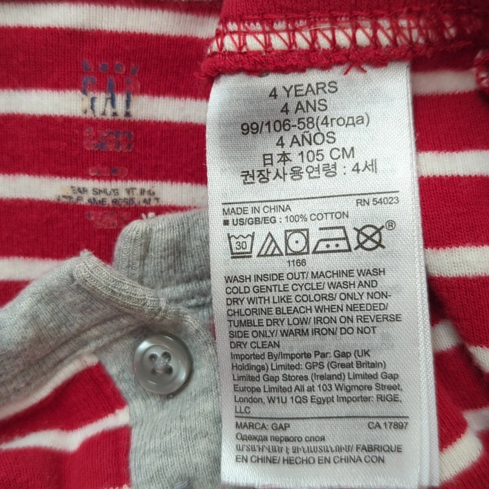 GAP Kids Red and Gray Striped Long Sleeve Henley Top and Pants Pajama Set Size 4